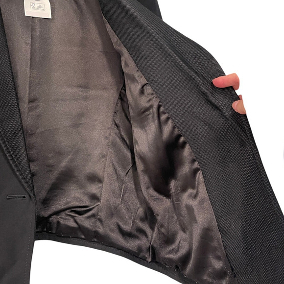 Smythe 4 Classic Wool One Button Blazer Textured Wide Lapel Tuxedo Jacket Black - Picture 6 of 13